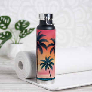 Tropische Palme Sonnenuntergang   Strand Vibes Was Trinkflasche