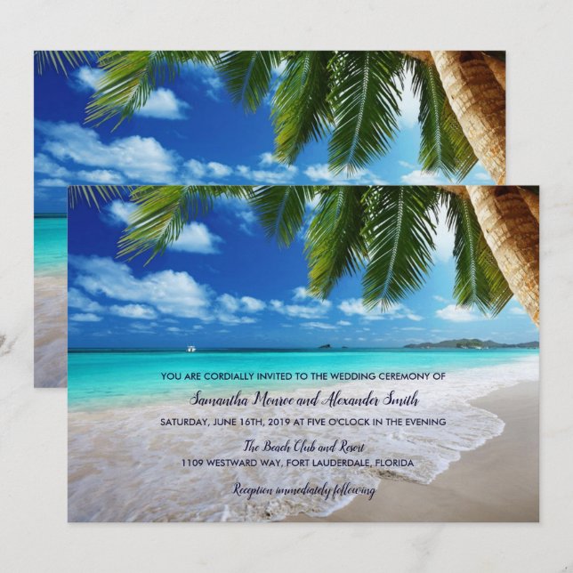 Tropische Palme-Strand-Hochzeits-Einladung Einladung (Vorne/Hinten)