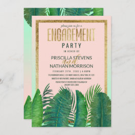 Tropische Palme Tree Banana Leaf Gold Verlobung Einladung