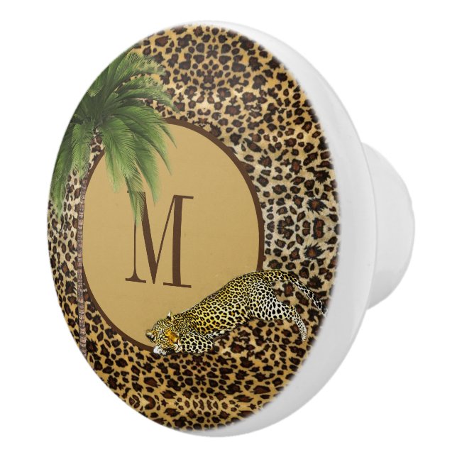 Tropische Palme Tropical Leopard Print Keramikknauf (Rechts)