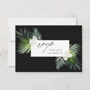 Tropische Palme und weiße Blüten RSVP Karte 3 B