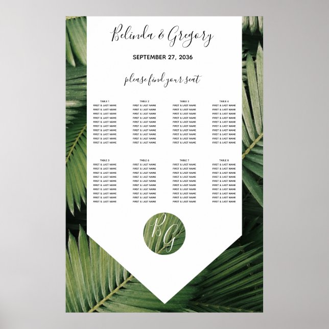 Tropische Palme Verlassen Hochzeitskarte Poster (Vorne)
