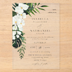 Tropische Palme & Weiße Florale Hochzeit 2 V2 Acryleinladungen