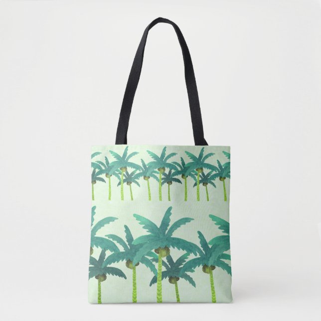 Tropische Palmen: Aquarellfarbenes, nahtloses Band Tasche (Vorderseite)