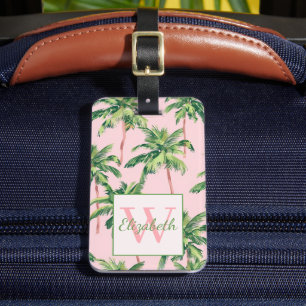 Tropische Palmen auf rosa Monogramm Gepäckanhänger