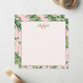 Tropische Palmen auf rosa Monogramm Mitteilungskarte