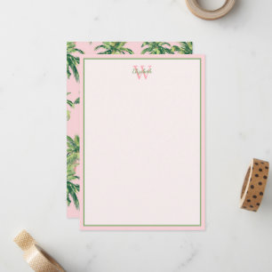 Tropische Palmen auf rosa Monogramm Mitteilungskarte