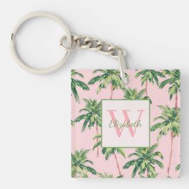Tropische Palmen auf rosa Monogramm Schlüsselanhänger
