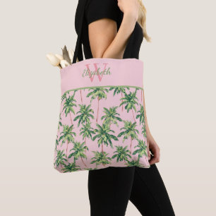 Tropische Palmen auf rosa Monogramm Tasche