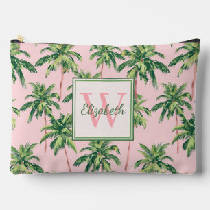 Tropische Palmen auf rosa Monogramm Zubehörtasche