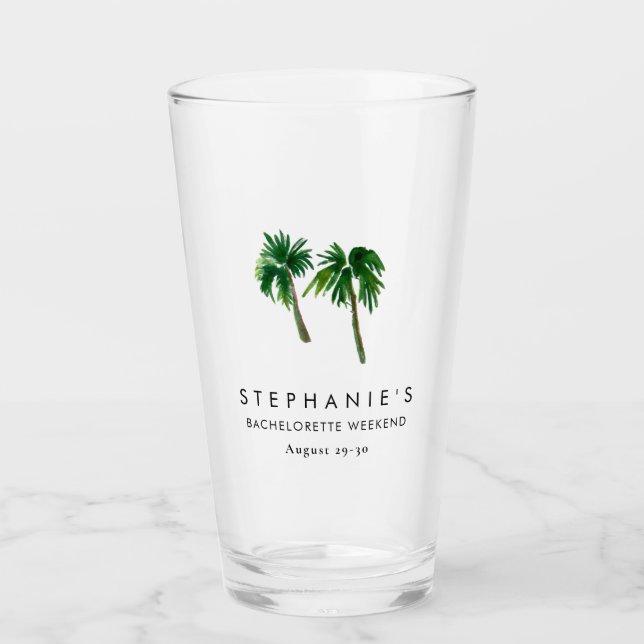 Tropische Palmen Bachelorette Glas (Vorderseite)