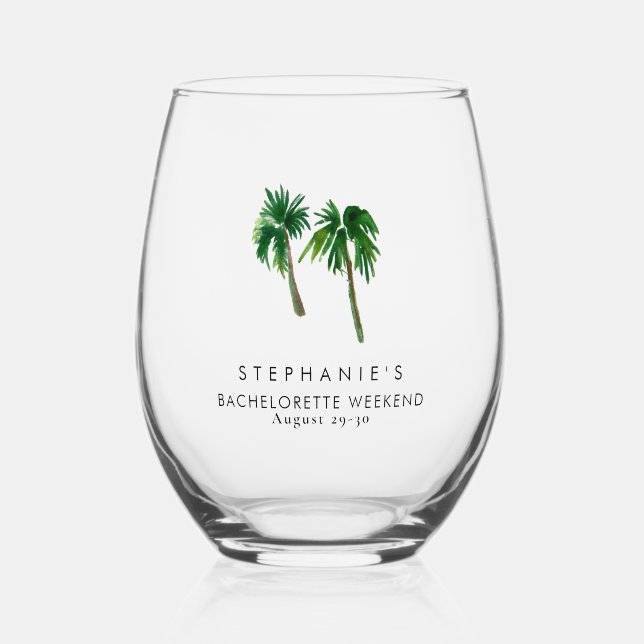 Tropische Palmen Bachelorette Weinglas Ohne Stiel (Vorderseite)