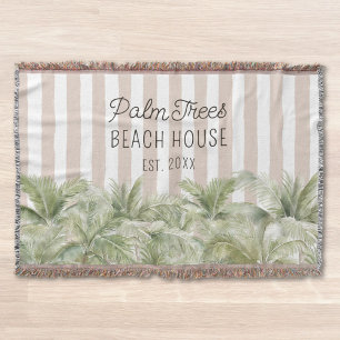 Tropische Palmen Bäume Beige Streifen Strandhaus Decke