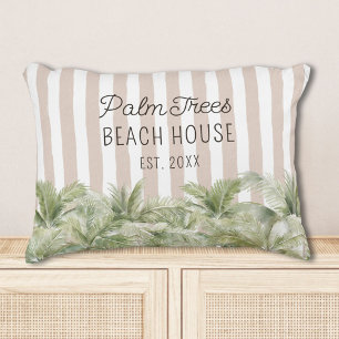 Tropische Palmen Bäume Beige Streifen Strandhaus Dekokissen