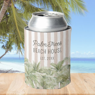 Tropische Palmen Bäume Beige Streifen Strandhaus Dosenkühler