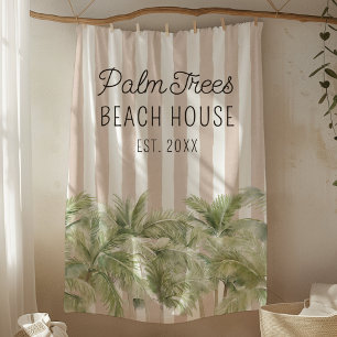 Tropische Palmen Bäume Beige Streifen Strandhaus Fleecedecke