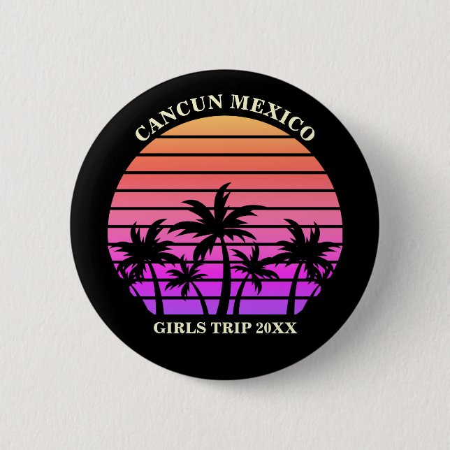 Tropische Palmen Bäume Rosa Schwarze, benutzerdefi Button (Vorderseite)