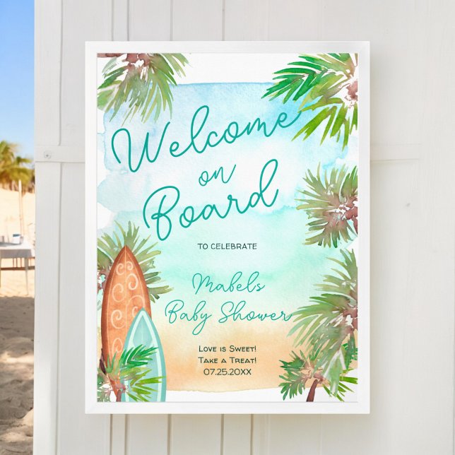 Tropische Palmen Beachbaby an Bord der Dusche Poster (Tropical palm trees beach baby on board shower poster)