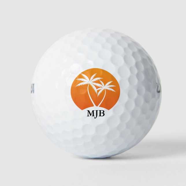 Tropische Palmen bei Sonnenuntergang mit Ihrer Mon Golfball (Vorderseite)
