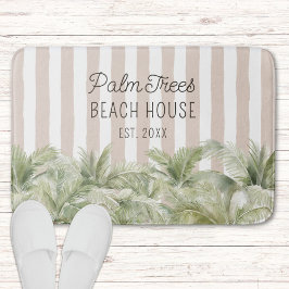 Tropische Palmen, Beige Streifen Beach House Badematte