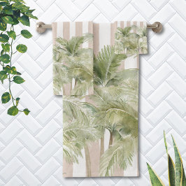 Tropische Palmen, Beige Streifen Beach House Badhandtuch Set