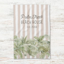 Tropische Palmen, Beige Streifen Beach House Geschirrtuch