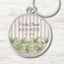 Tropische Palmen, Beige Streifen Beach House Schlüsselanhänger