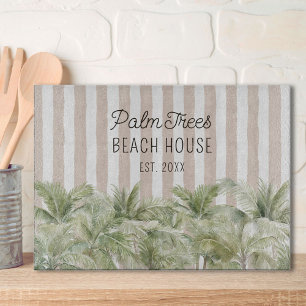 Tropische Palmen, Beige Streifen Beach House Schneidebrett