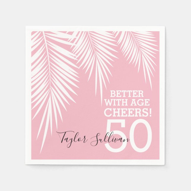 Tropische Palmen Birthday Pink Serviette (Vorderseite)