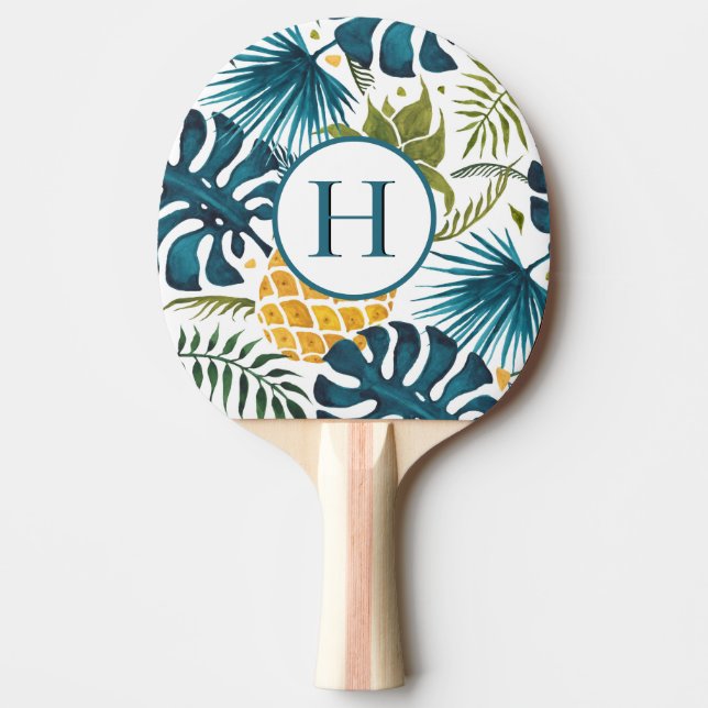 Tropische Palmen Blätter Ananas-Monogramm Tischtennis Schläger (Vorderseite)