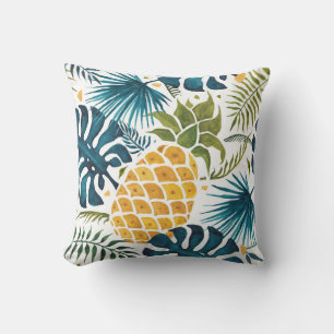 Tropische Palmen Blätter Ananas-Weiß Kissen