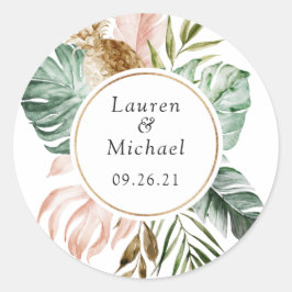 Tropische Palmen Blätter Blush Greenery Moderne Ho Runder Aufkleber