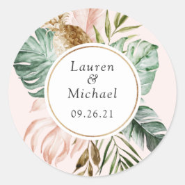 Tropische Palmen Blätter Blush Greenery Moderne Ho Runder Aufkleber
