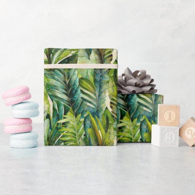 Tropische Palmen-Blätter für Grüne und Aquamarine  Geschenkpapier (Babyparty)