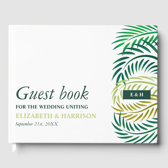 Tropische Palmen-Blätter, Hochzeiten am Strand Gästebuch (Vorderseite)