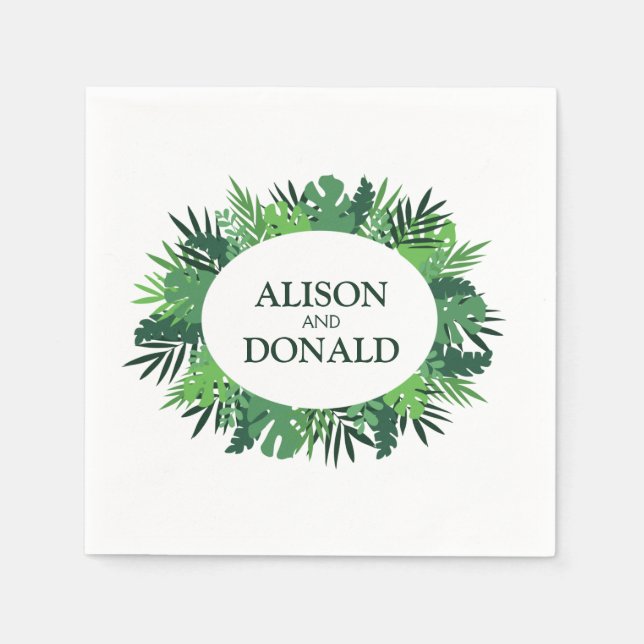 Tropische Palmen Blätter Hochzeitsnacht oval Serviette (Vorderseite)