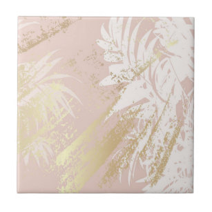 Tropische Palmen Blätter Rosa Gold Fliese