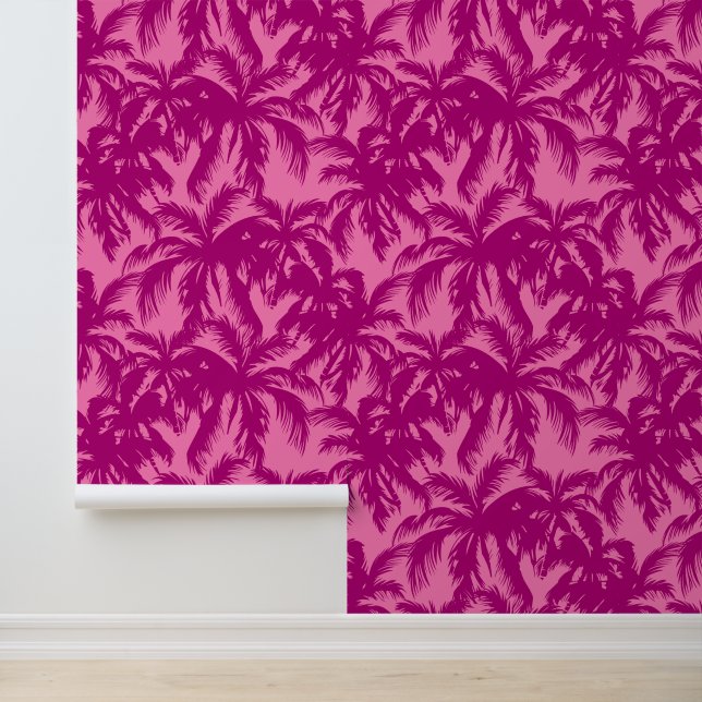 Tropische Palmen Blätter Rosa und Fuscia Tapete (Anwendung)