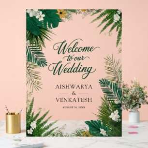 Tropische Palmen Botanische Farn Hochzeit Begrüßun Acrylschild