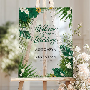 Tropische Palmen Botanische Farn Hochzeit Begrüßun Acrylschild