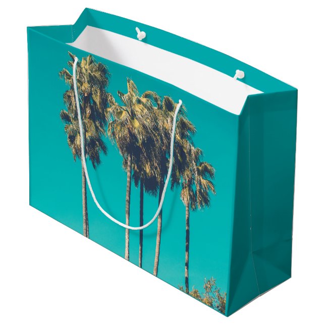 Tropische Palmen Große Geschenktüte (Rückseite Schrägansicht)
