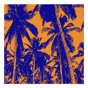Tropische Palmen in Blau und Orange Poster