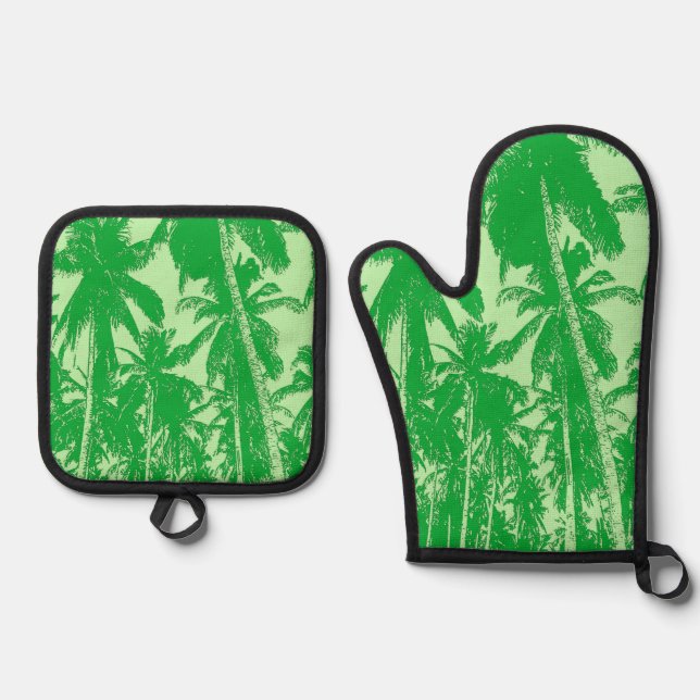 Tropische Palmen in Grün auf einer Ofenhandschuh & Topflappen-Set (Vorderseite)