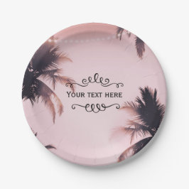 Tropische Palmen & Lichter Pink Beach Pappteller