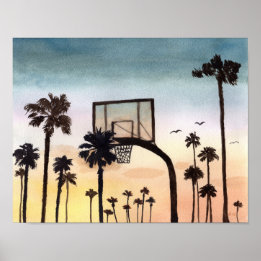 Tropische Palmen mit Basketballkorb Poster