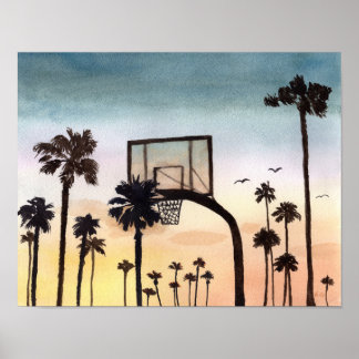 Tropische Palmen mit Basketballkorb Poster