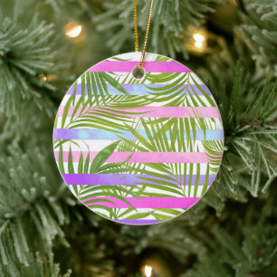 Tropische Palmen Moderne rosa violette Streifen Keramik Ornament