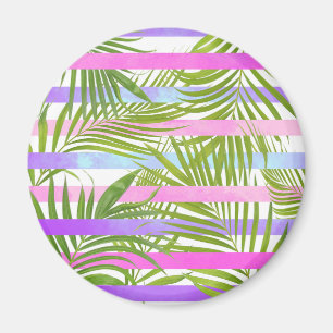 Tropische Palmen Moderne rosa violette Streifen Magnet