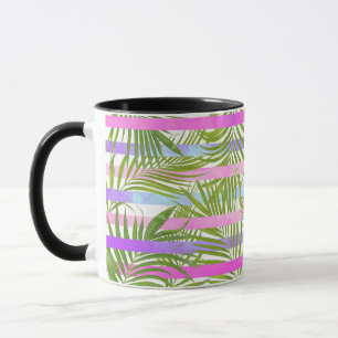 Tropische Palmen Moderne rosa violette Streifen Tasse