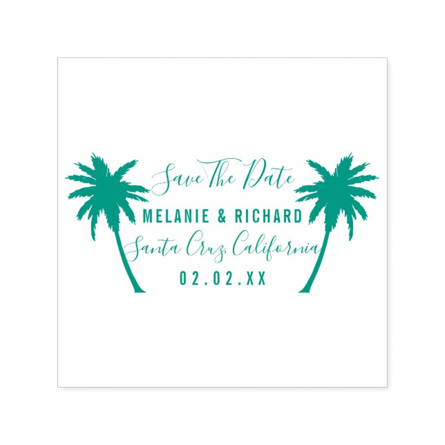 Tropische Palmen | Moderne Save the Date Hochzeit Permastempel (Design)